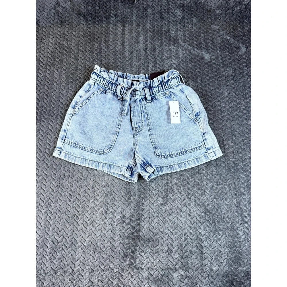 Gap Paperbag Waist Shorts Kids Girls Small Blue Cotton Denim Light Wash Pull‎ On